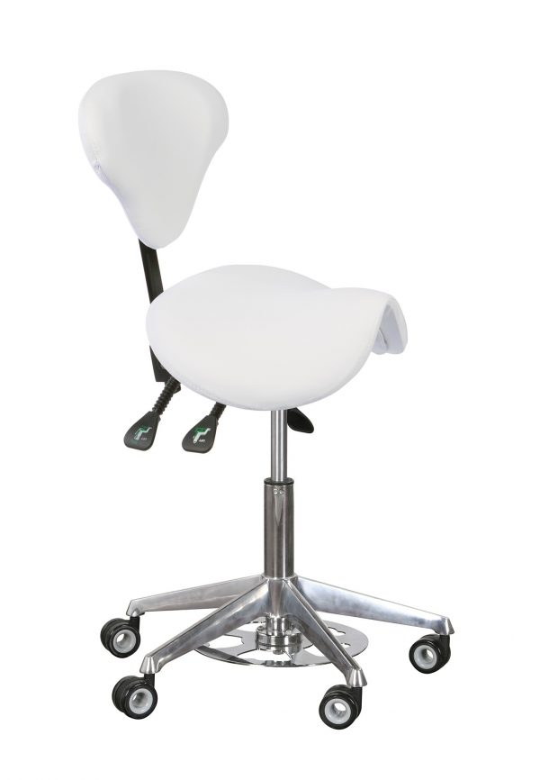 Tabouret blanc selle de cheval BATISTUTA réglable en hauteur sur roulettes