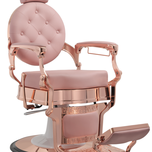 Fauteuil de barbier rose pour couper la barbe et les cheveux des hommes