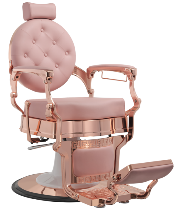 Fauteuil de barbier rose pour couper la barbe et les cheveux des hommes